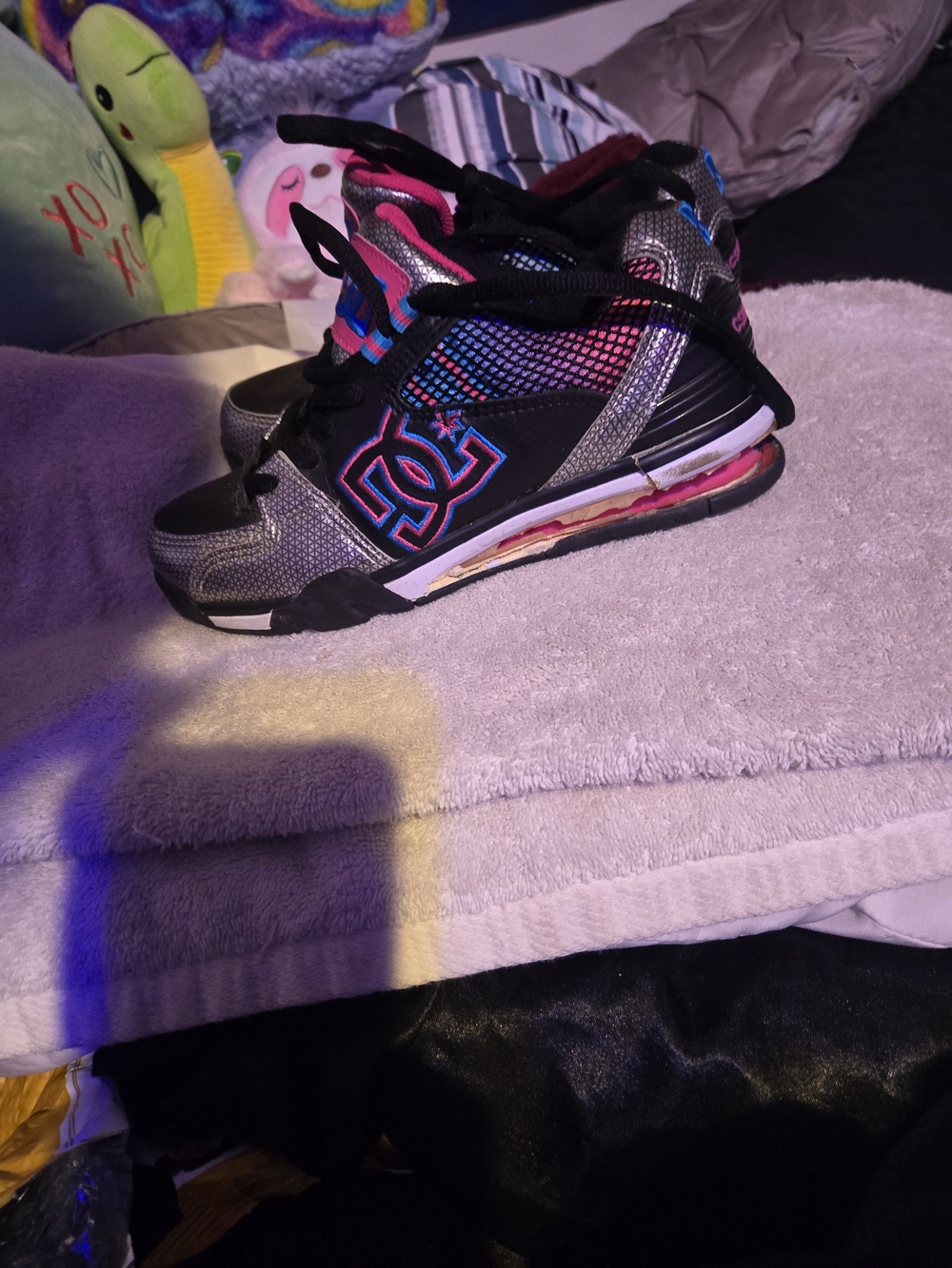 DC High-Top Sneakers - Black with Pink & Blue Accents